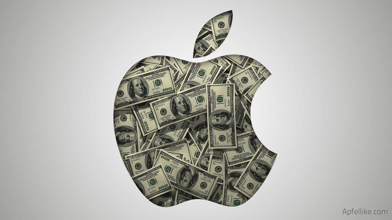 Apple log with dollar bills