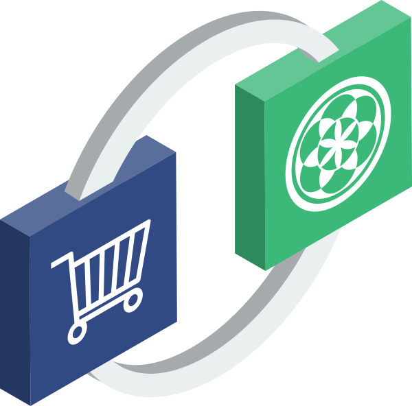 Graphic showing a marketplace or website connected with Bezos.ai