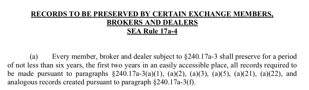 screenshot of rule 17a-4 dictating WORM compliance