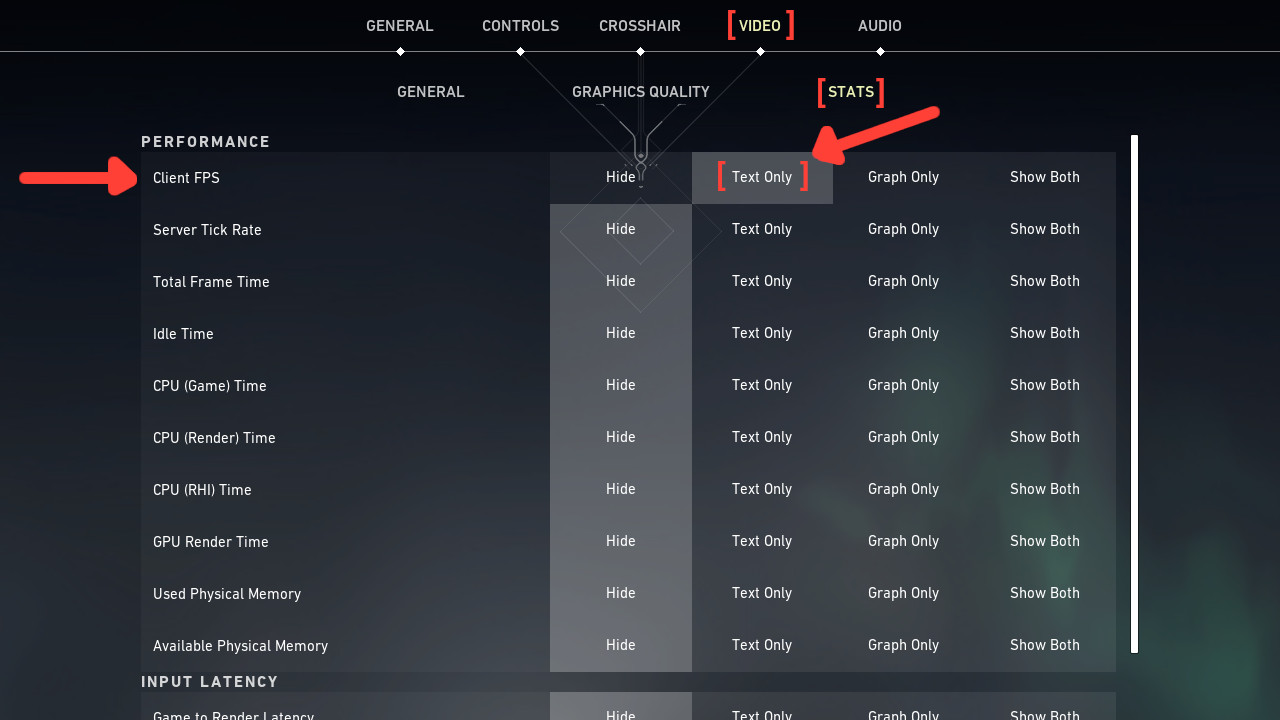 Show FPS in Valorant ingame video tab