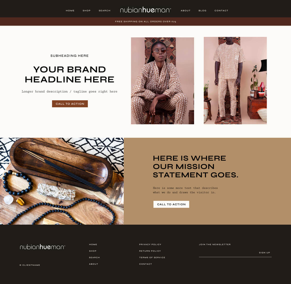 Nubian Hueman Shopify site screenshot