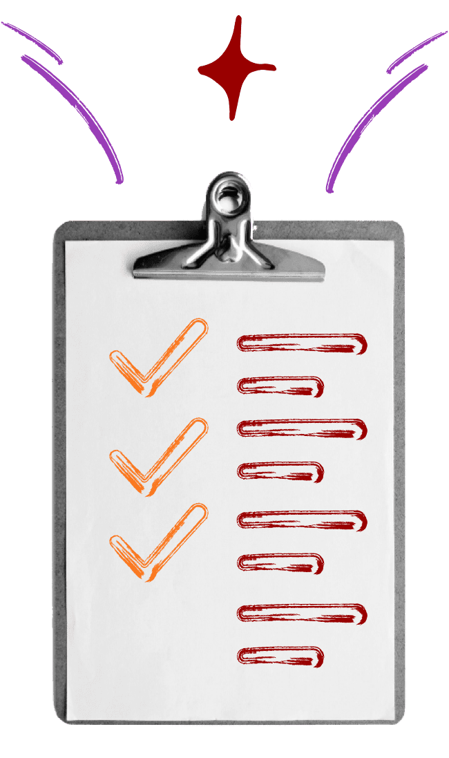 A greyscale clipboard with colourful markings on it
