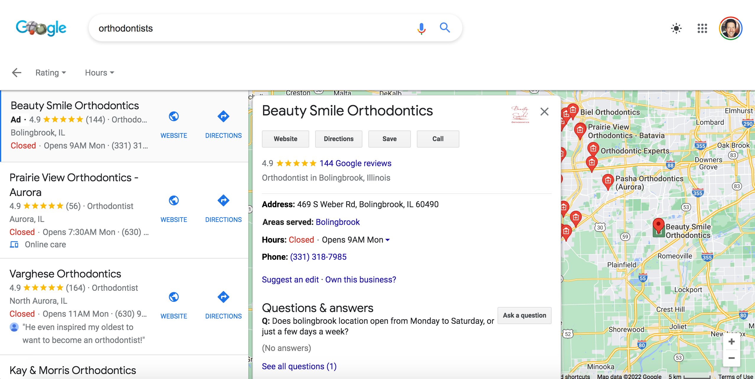 orthodontic marketing example google maps