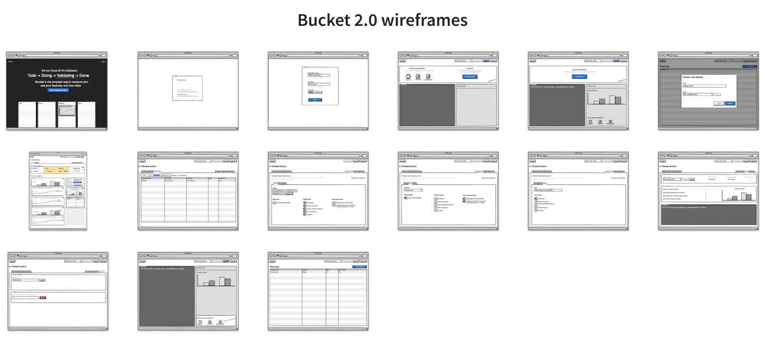 Bucket 2.0 wireframes