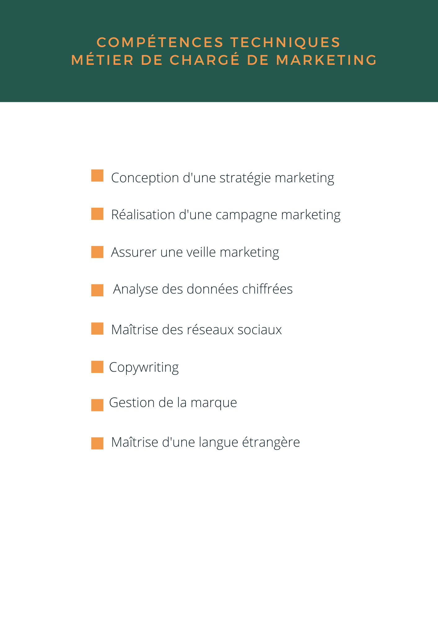 Liste de compétences hard skills pour le poste de chargé de marketing.