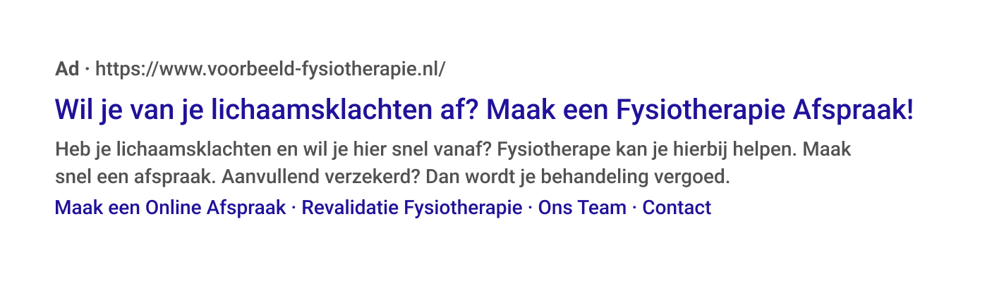 Fysiotherapie google advertentie voorbeeld