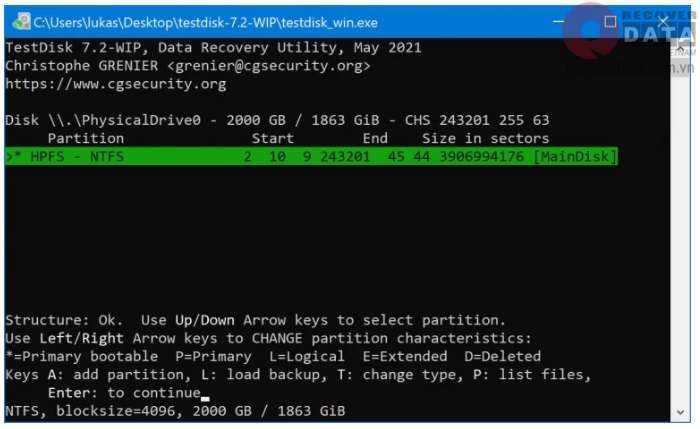 cach chon phan men cuu du lieu o cung 9