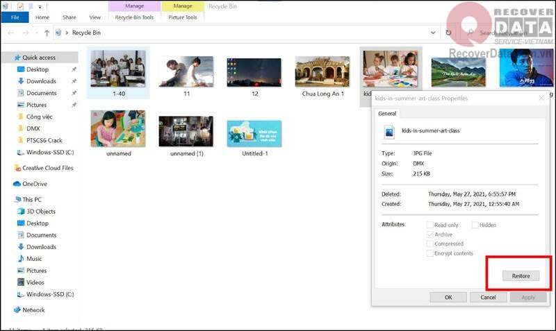 cach khoi phuc o dia bi xoa trong recycle bin