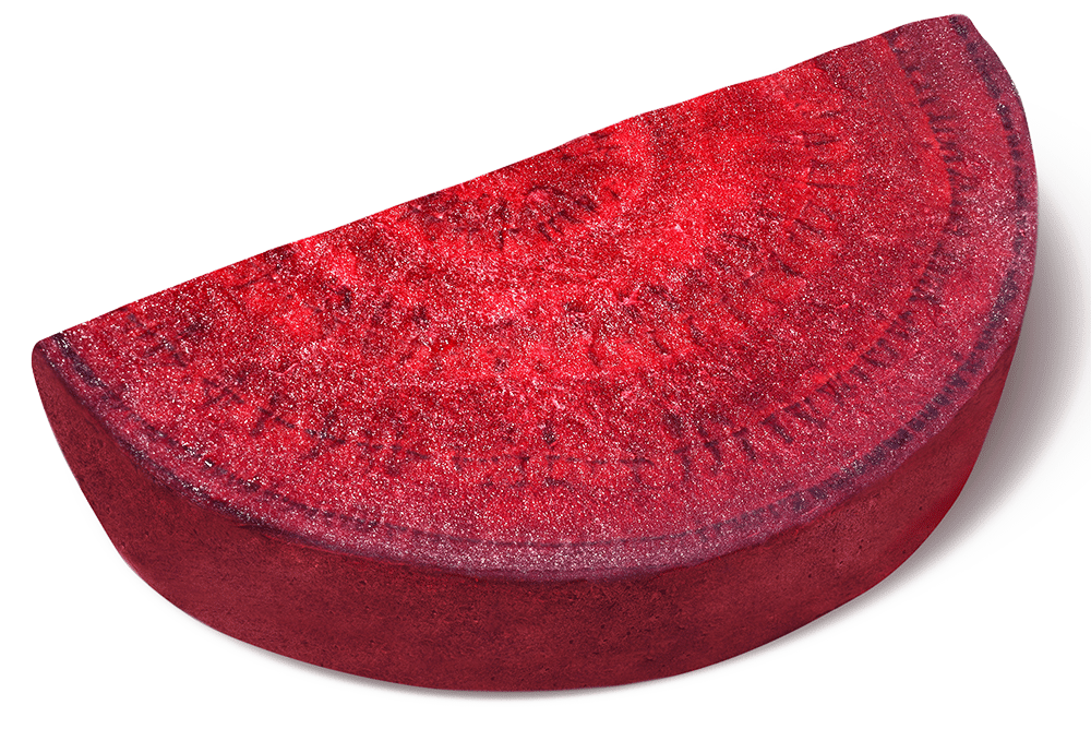 A slice of a red beet.