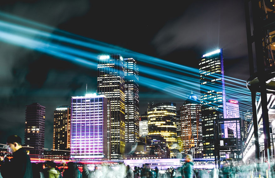 Image of office buildings at night