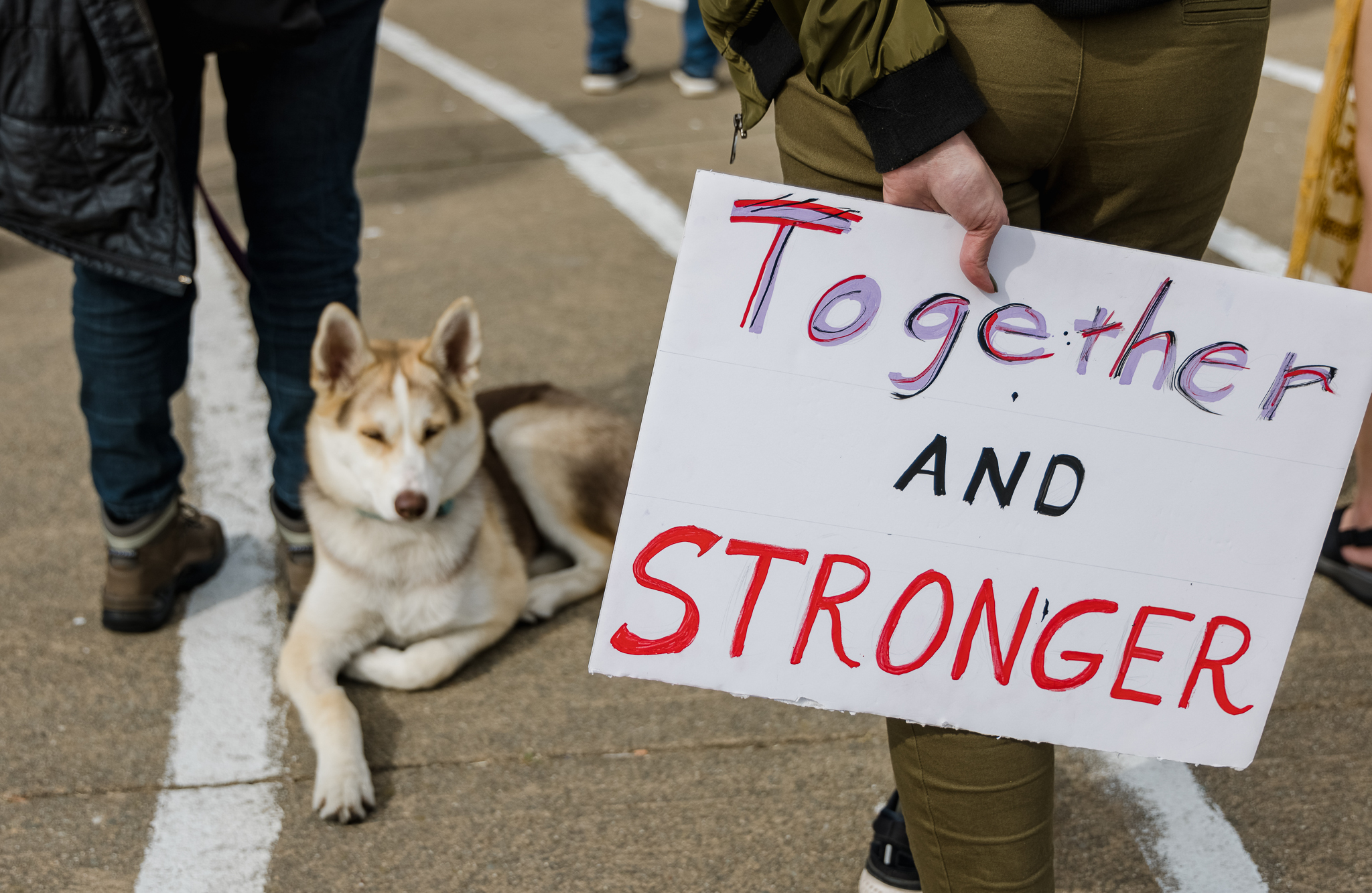 A protestor holds up a sign.