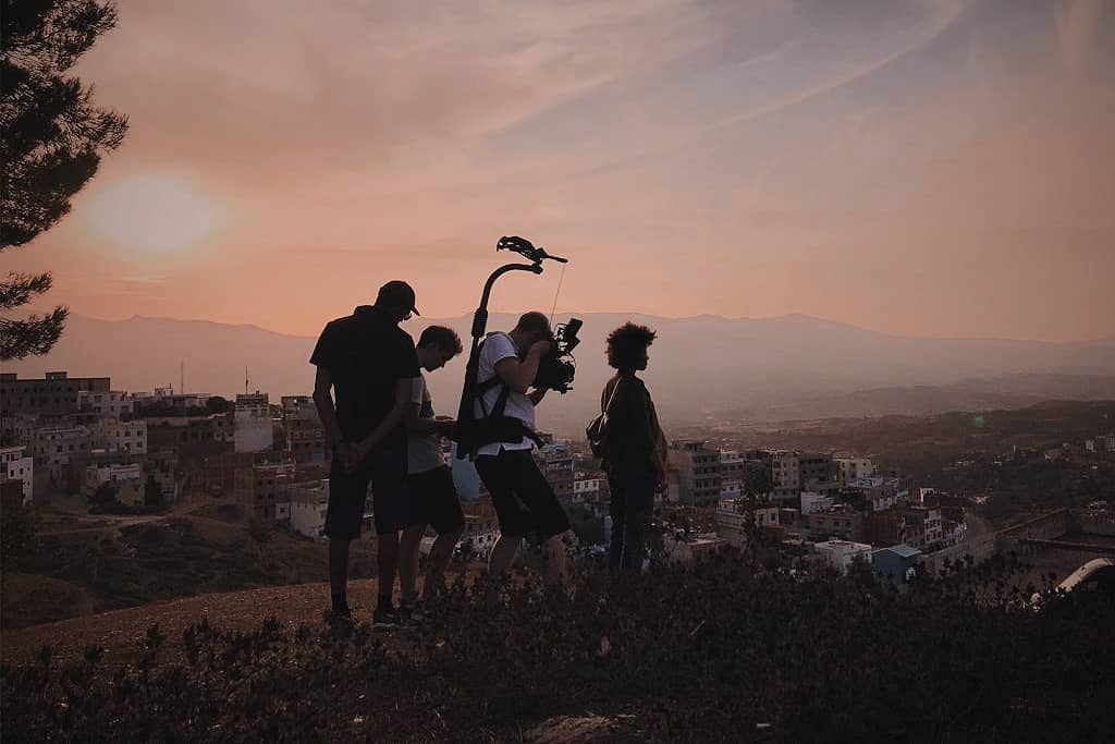 Filming at sunset