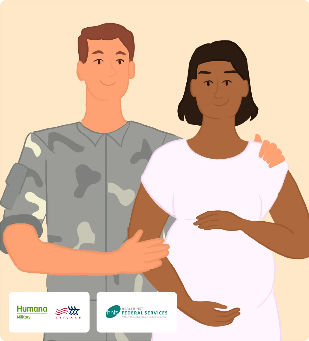 Illustration of military husband and pregnant wife