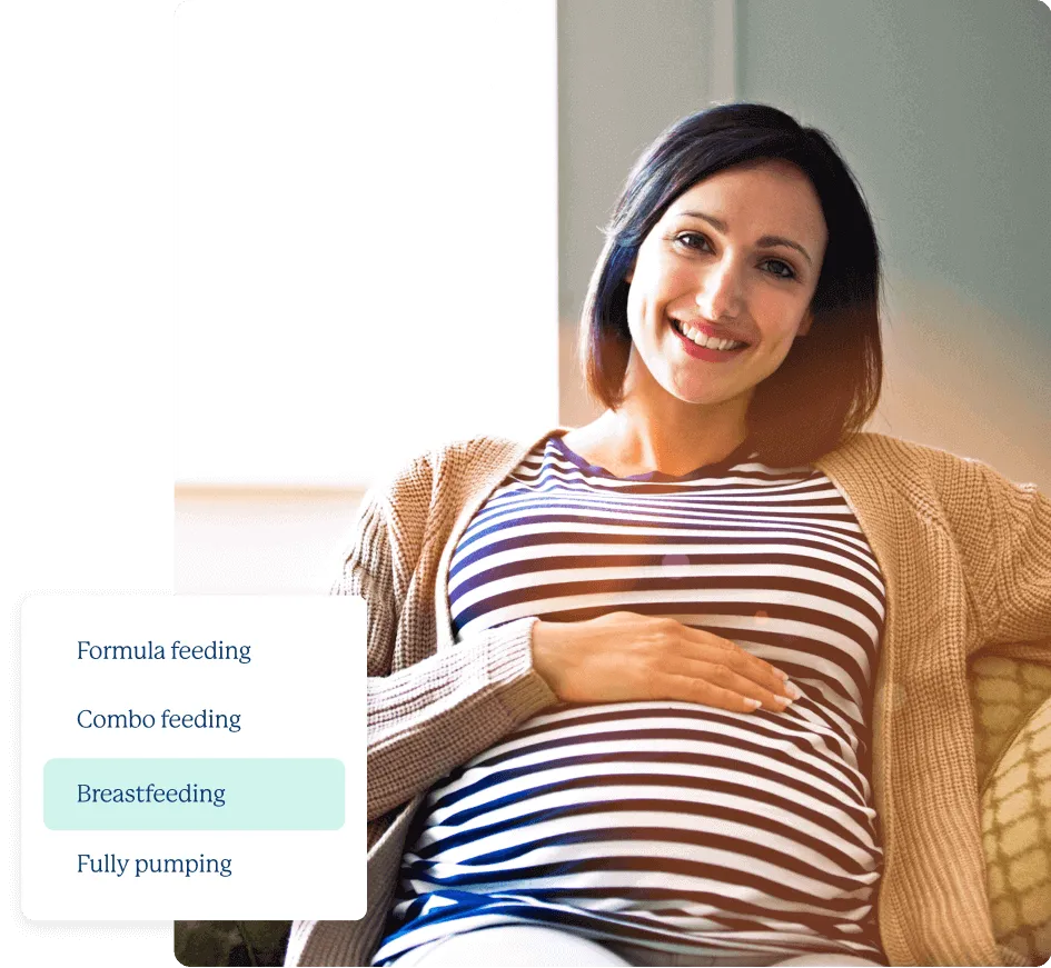 Pregnant mom seated, holding her belly