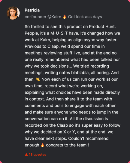 Quote of Patricia Bernasconi from Kairn about Claap