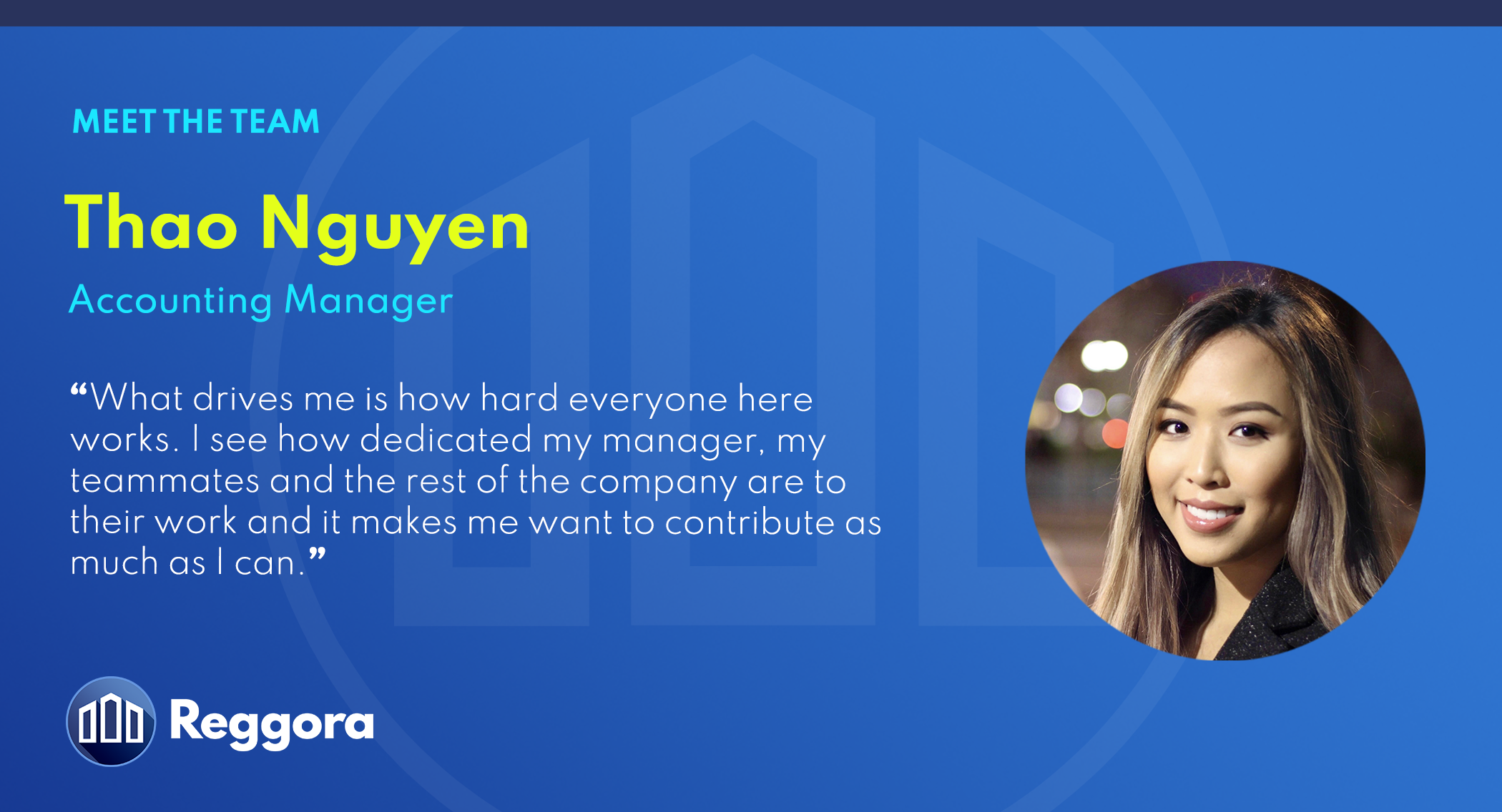Image of Reggora Accounting Manager "Thao Nguyen" as part of the "Meet the Team" series