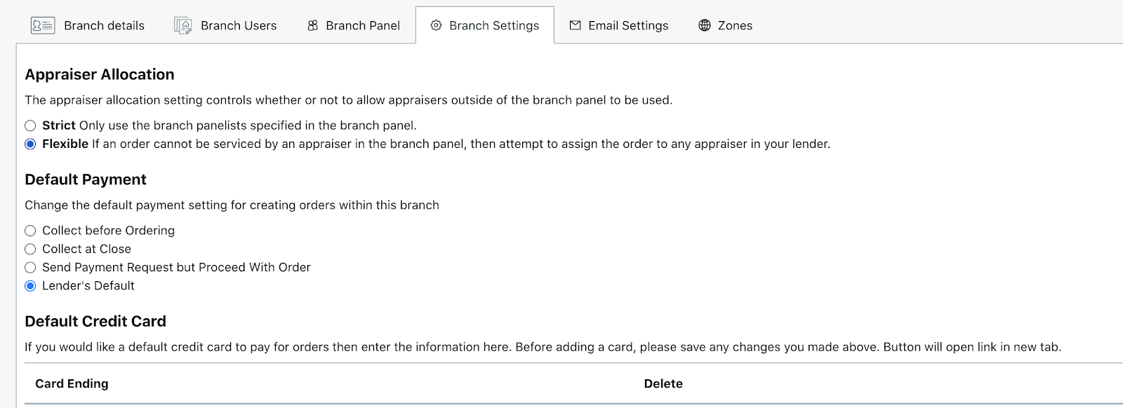 Screenshot of the branch settings within Reggora