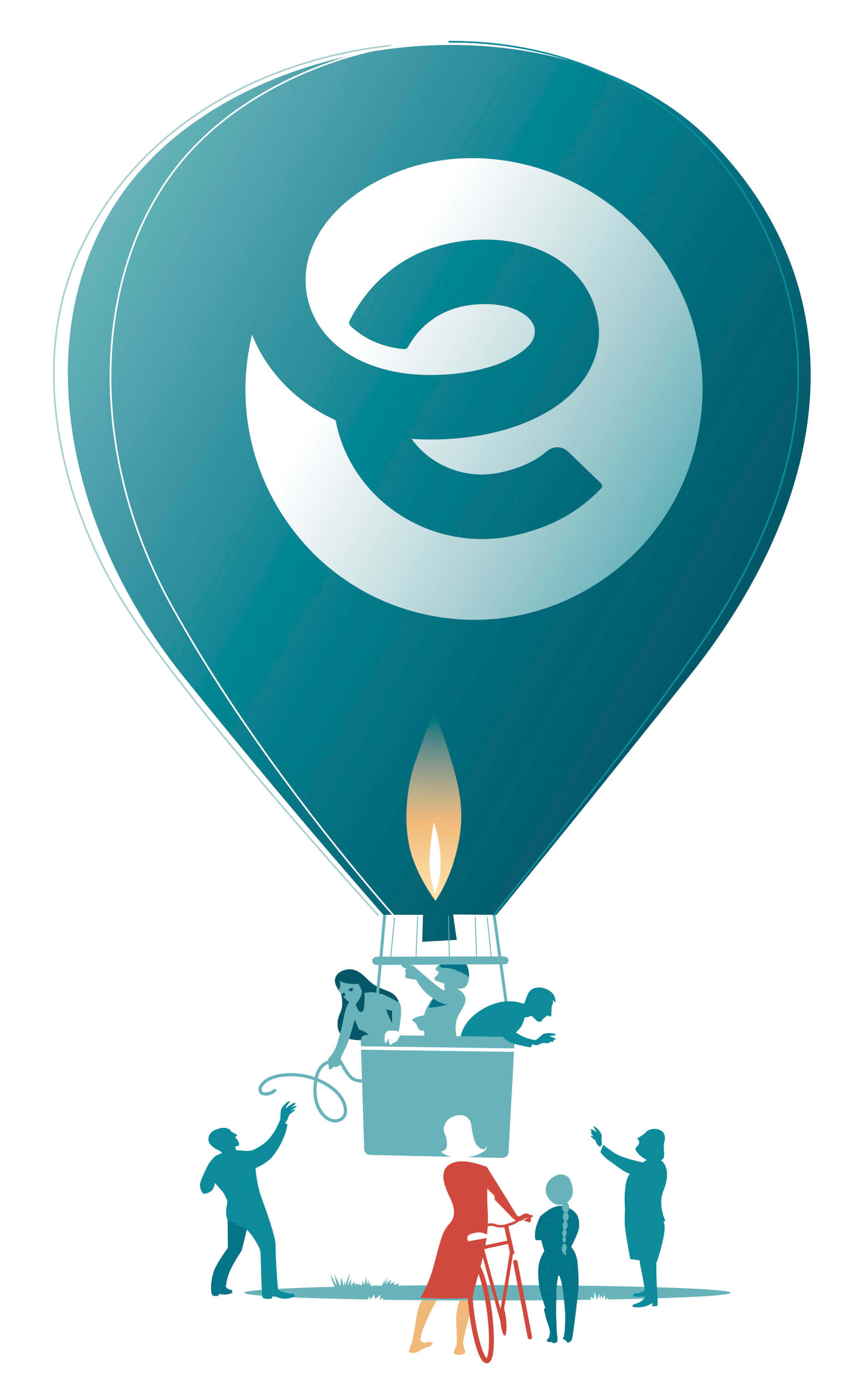 Illustration of an air balloon with an Ework logotype on it.