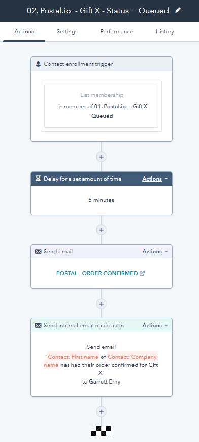 Postal.io - Gift X - Status Queued WF