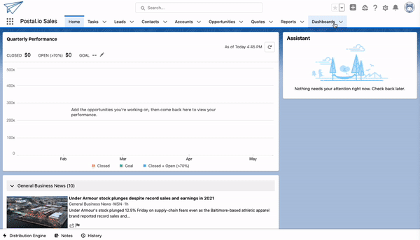 postal dashboard in salesforce