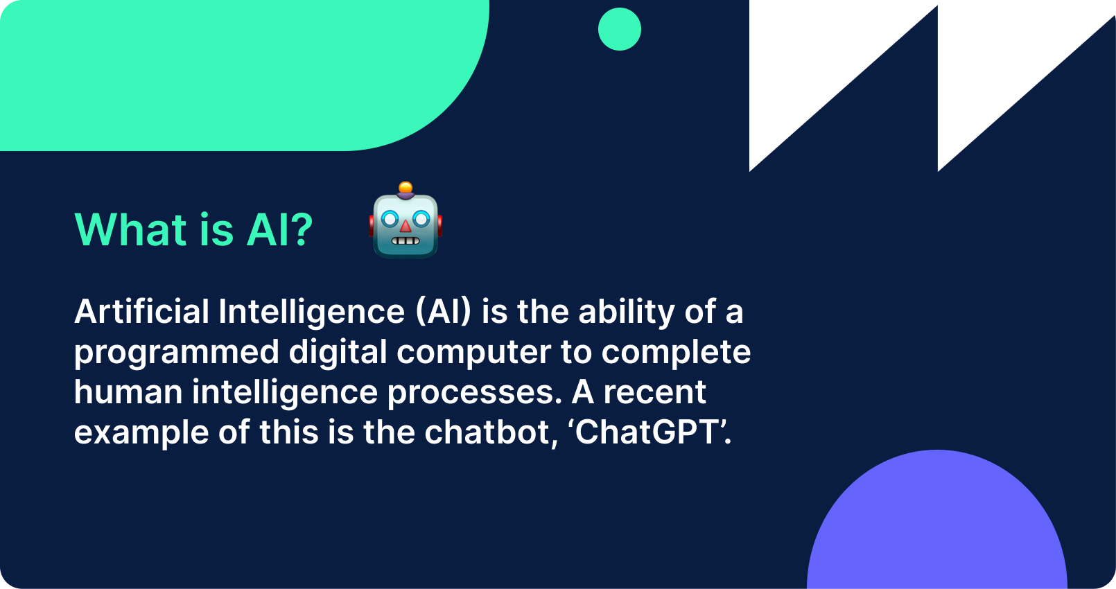 A blue background card showing a definition for artificial intelligence, in context with the content of the blog post and citing ChatGPT as a reference.