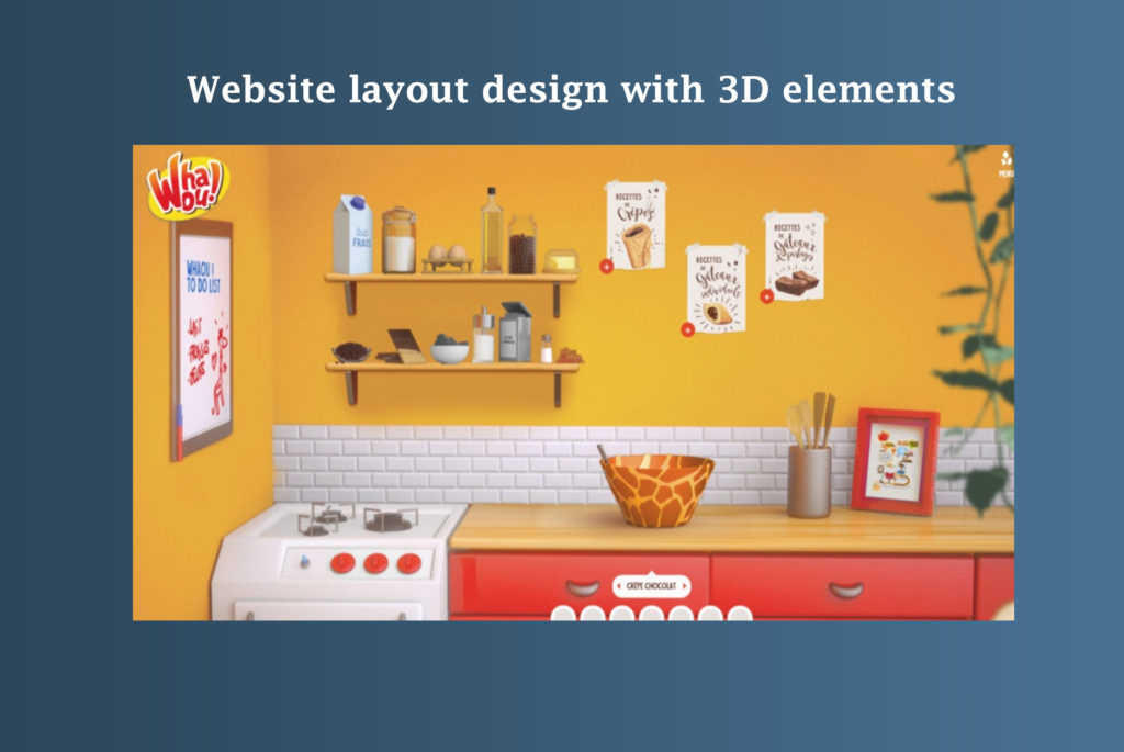 Website layout design with 3D elements