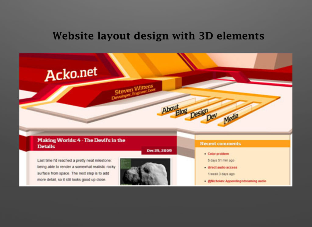 Website layout design with 3D elements 2