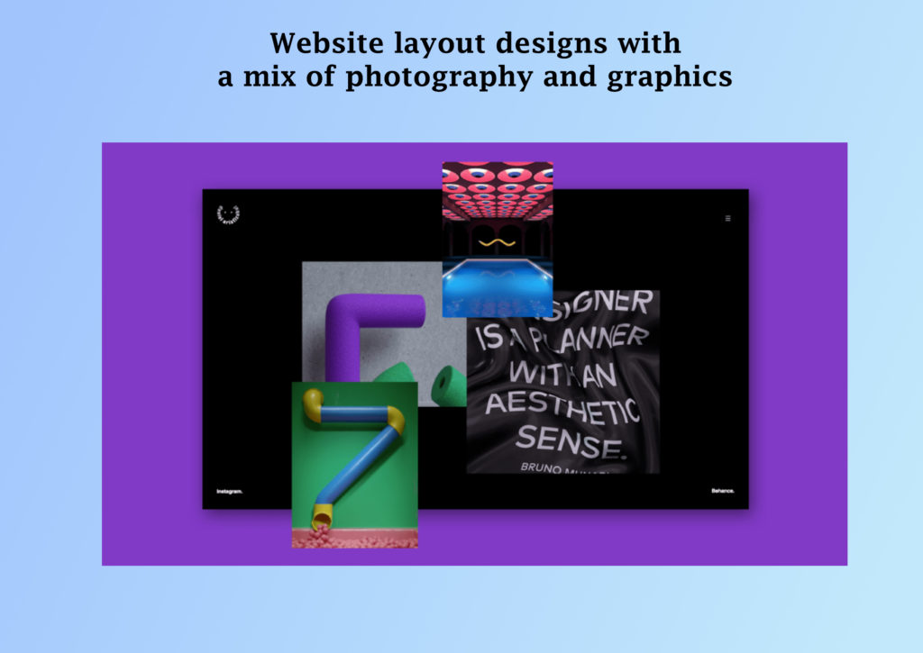 Website layout designs with a mix of photography and graphics