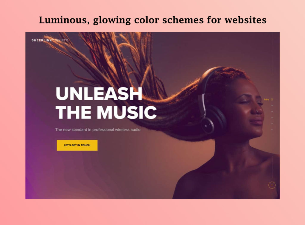 Luminous, glowing color schemes for websites