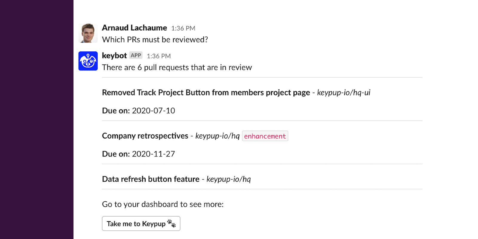 Keypup 1.0 Slack Integration