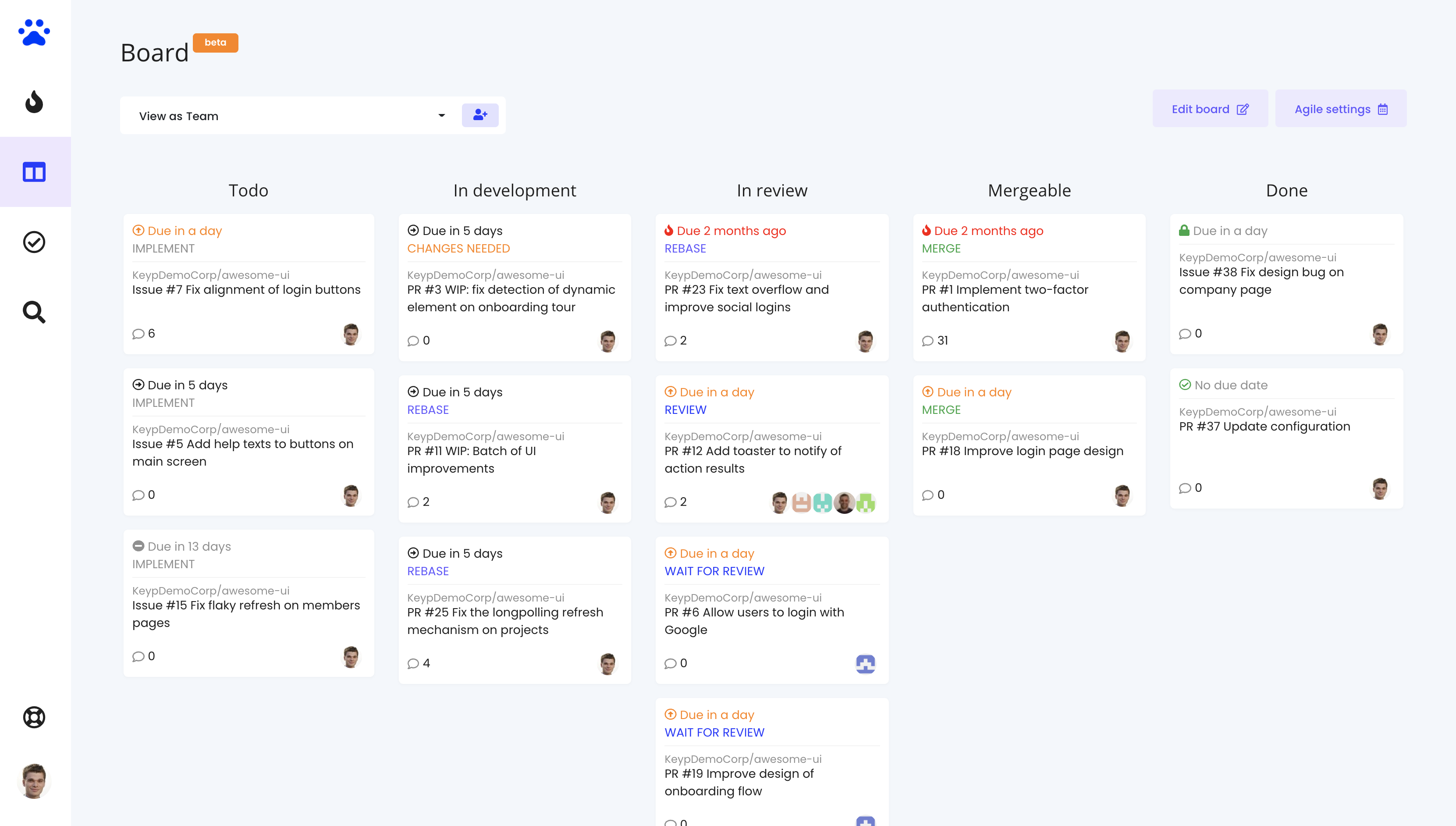Agile boards in Keypup 1.0
