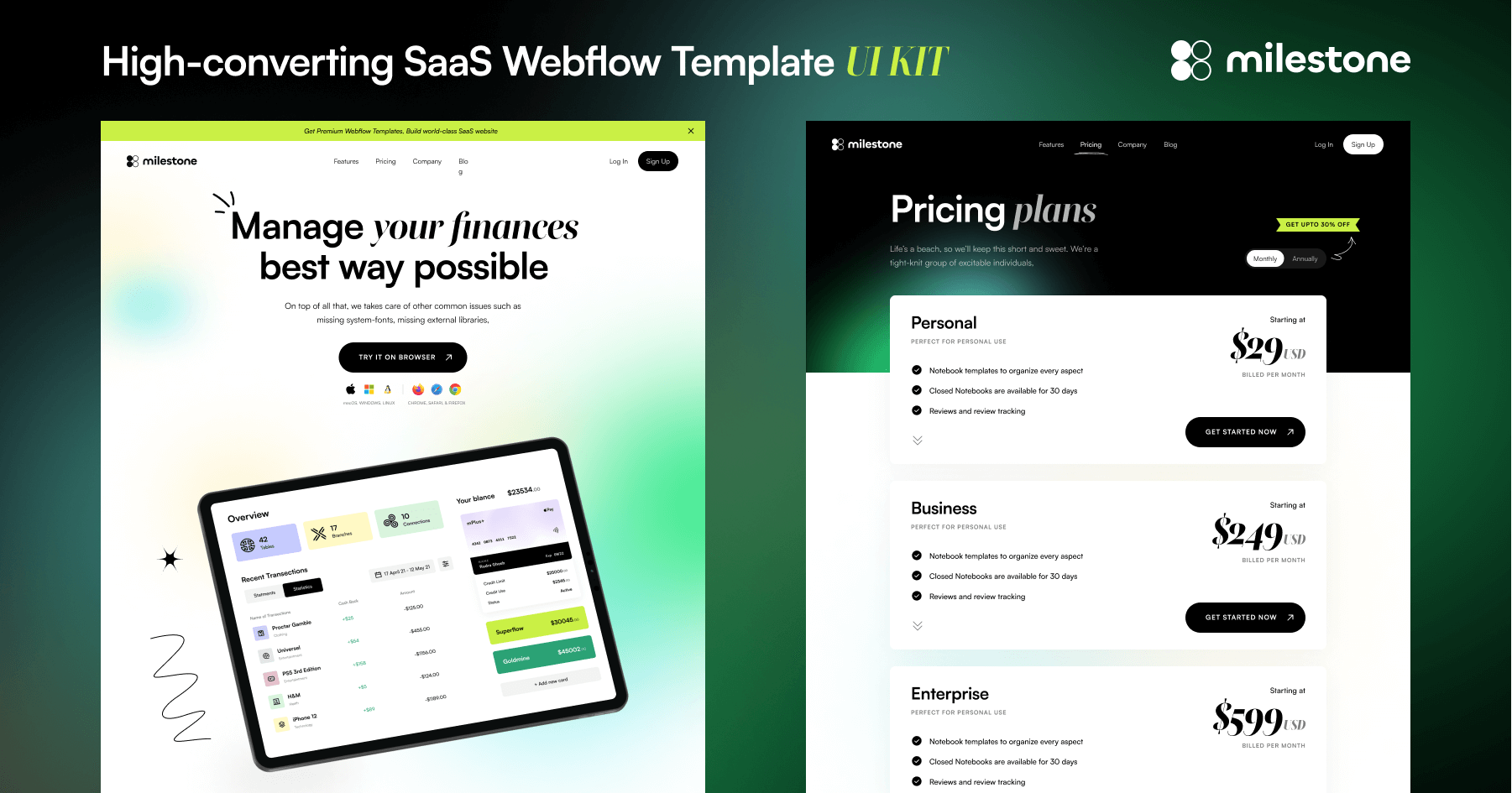 Pricing 2 | Milestone Plus - Webflow Ecommerce Website Template