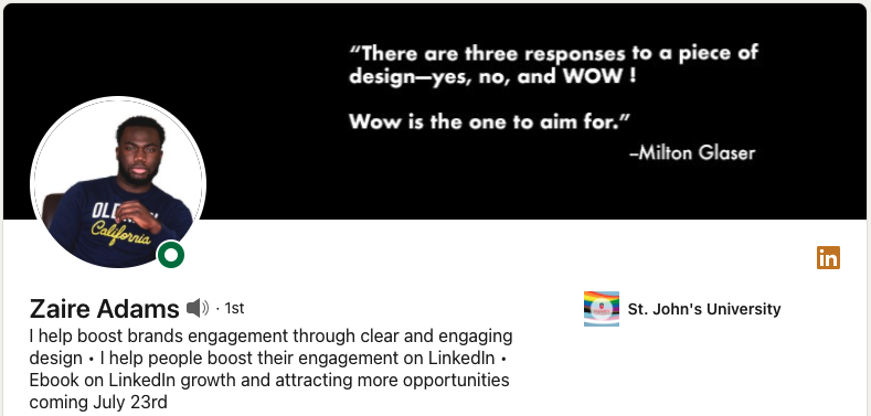 Zaire Adam's LinkedIn profile
