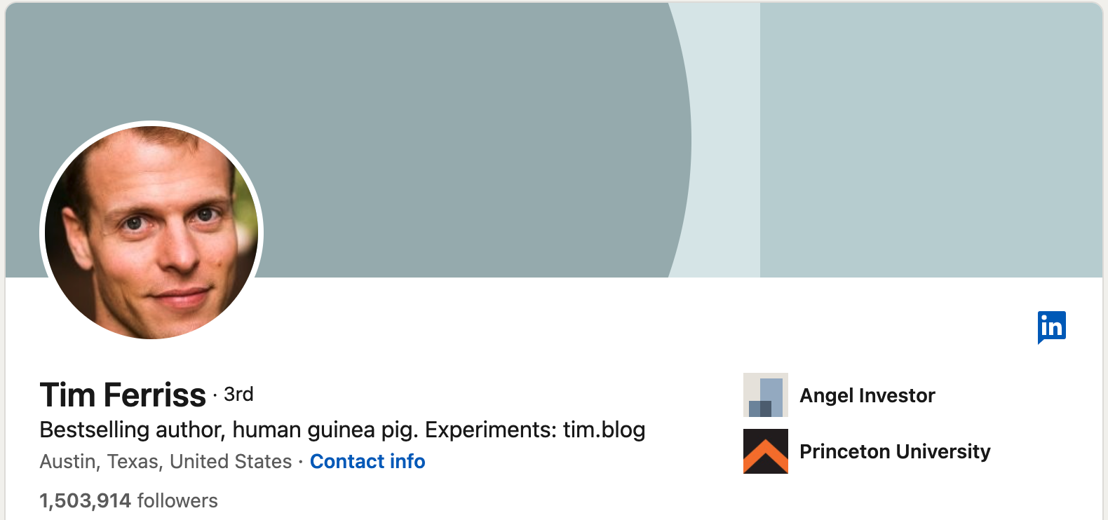 Tim Ferriss' LinkedIn profile
