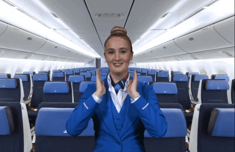 GIF of air hostess directing to exits
