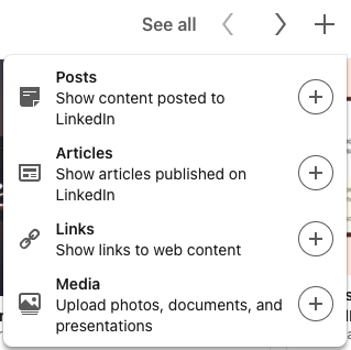 LinkedIn profile Featured section options