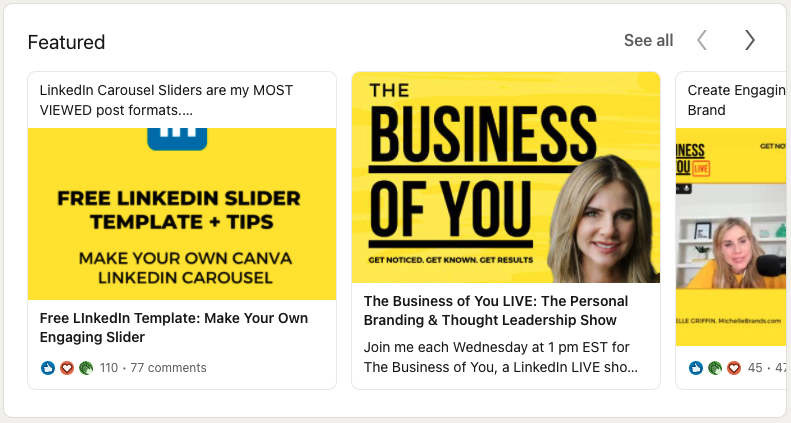 Michelle Griffin's LinkedIn profile Featured section