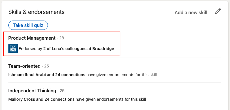 Skills & endorsements section on LinkedIn profile