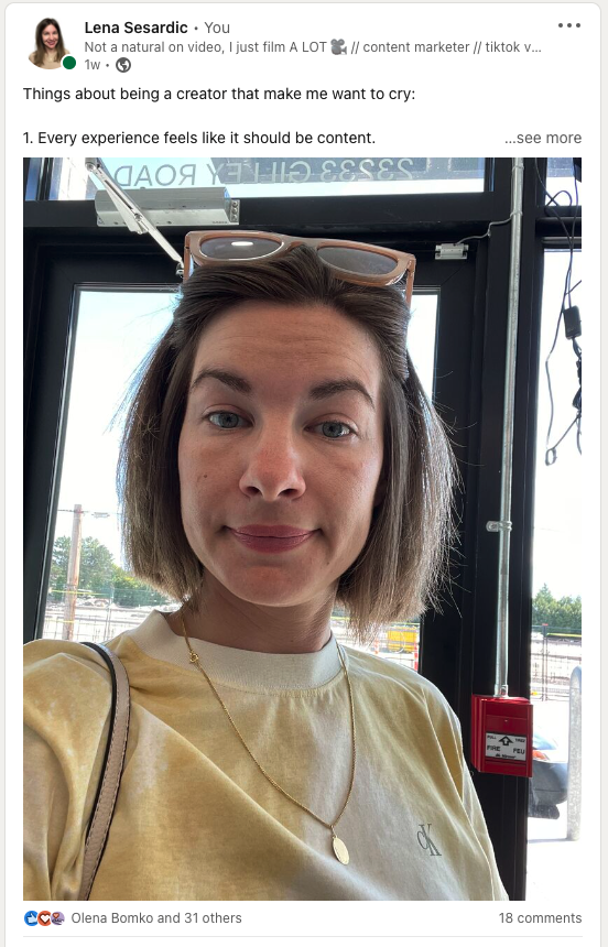 Screenshot of Lena Sesardic’s LinkedIn post with image