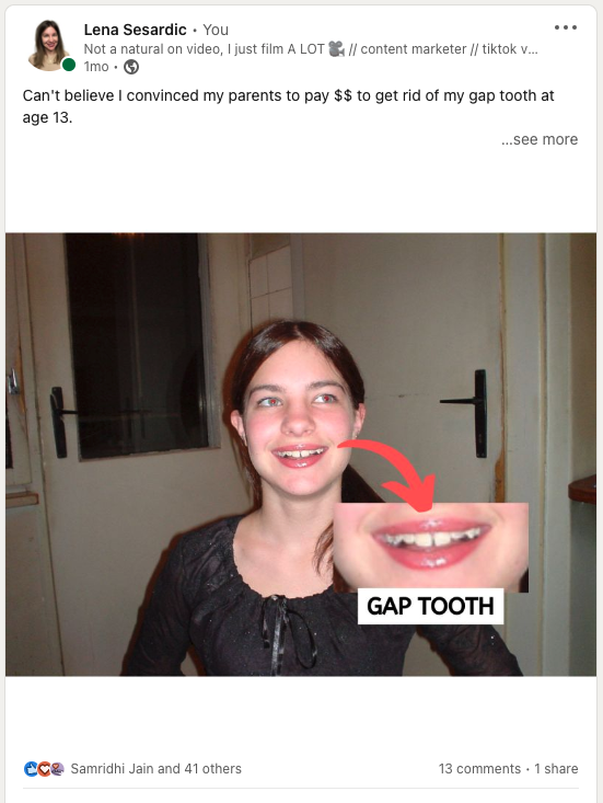 Screenshot of Lena Sesardic’s LinkedIn post with image