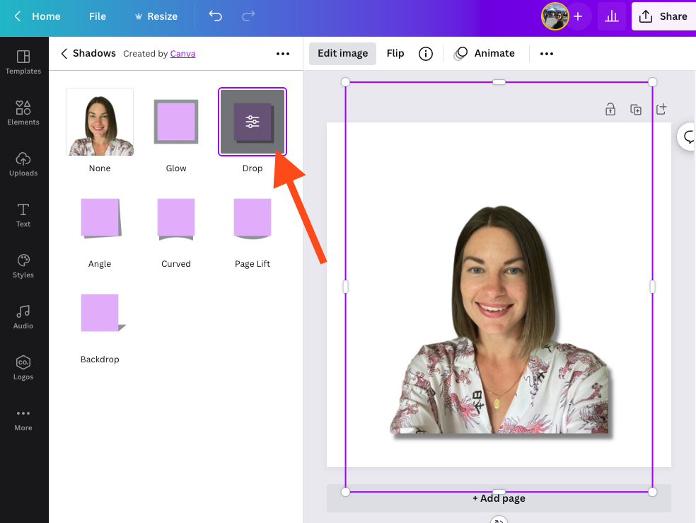 How to add drop shadow to your LinkedIn profile photo in Canva