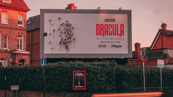 BBC's Dracula ad, which becomes increasingly visible as the sun goes down