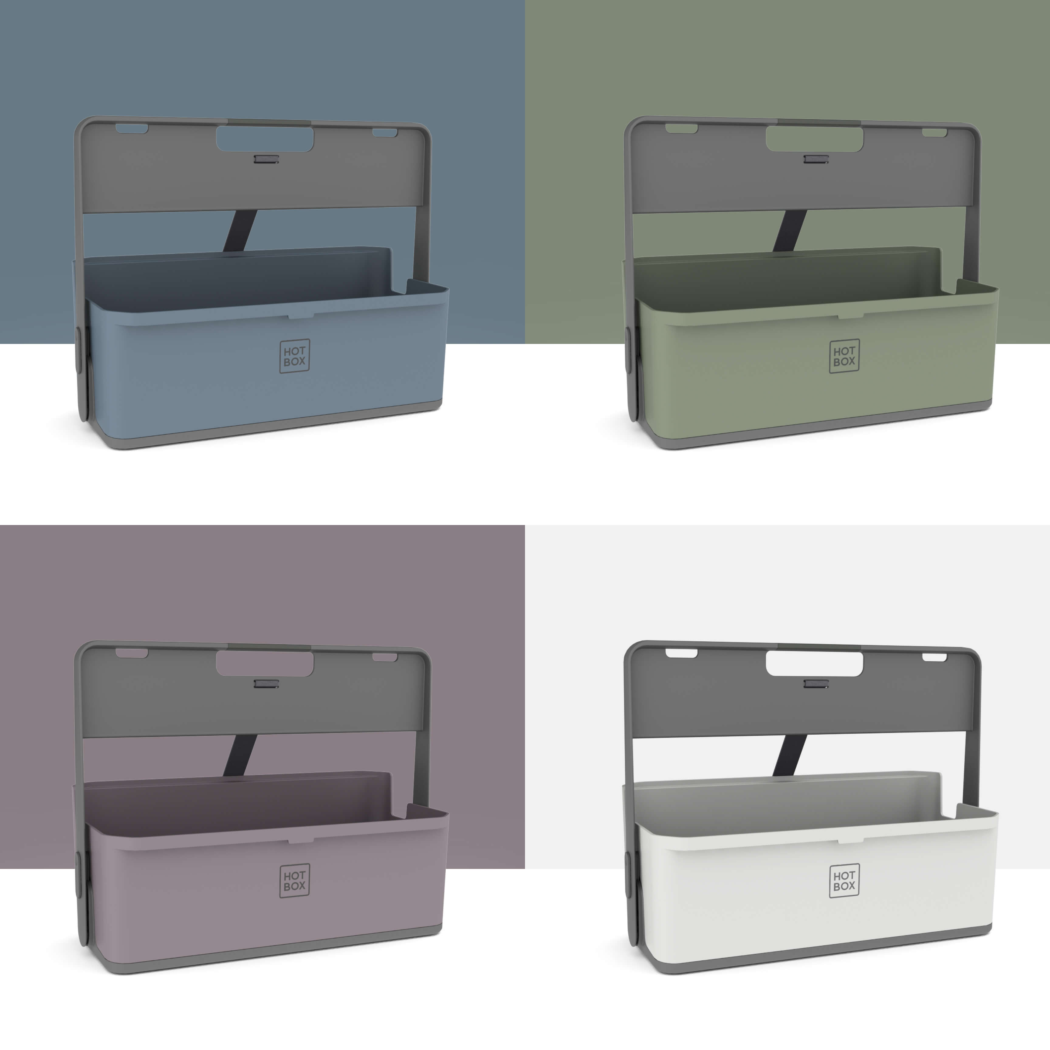 Hotbox 4 products shown in a grid of 4 in different colours