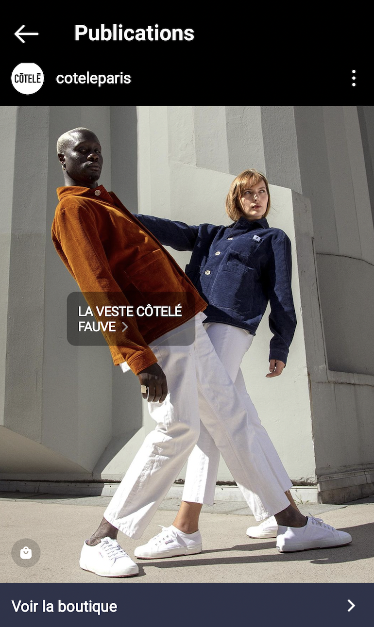 Exemple de Social Shopping pour la marque Côtelé