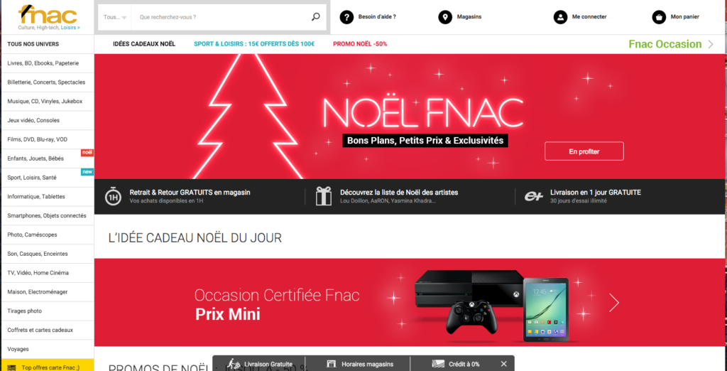 Exemple : le site de la Fnac pendant les fêtes