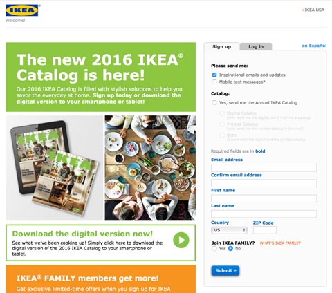 Ikea proposant de recevoir le catalogue contre de la data