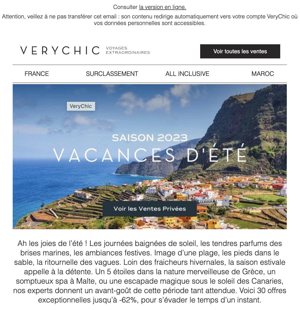 Exemple de CTA en début de mail : "Voir toutes les ventes"