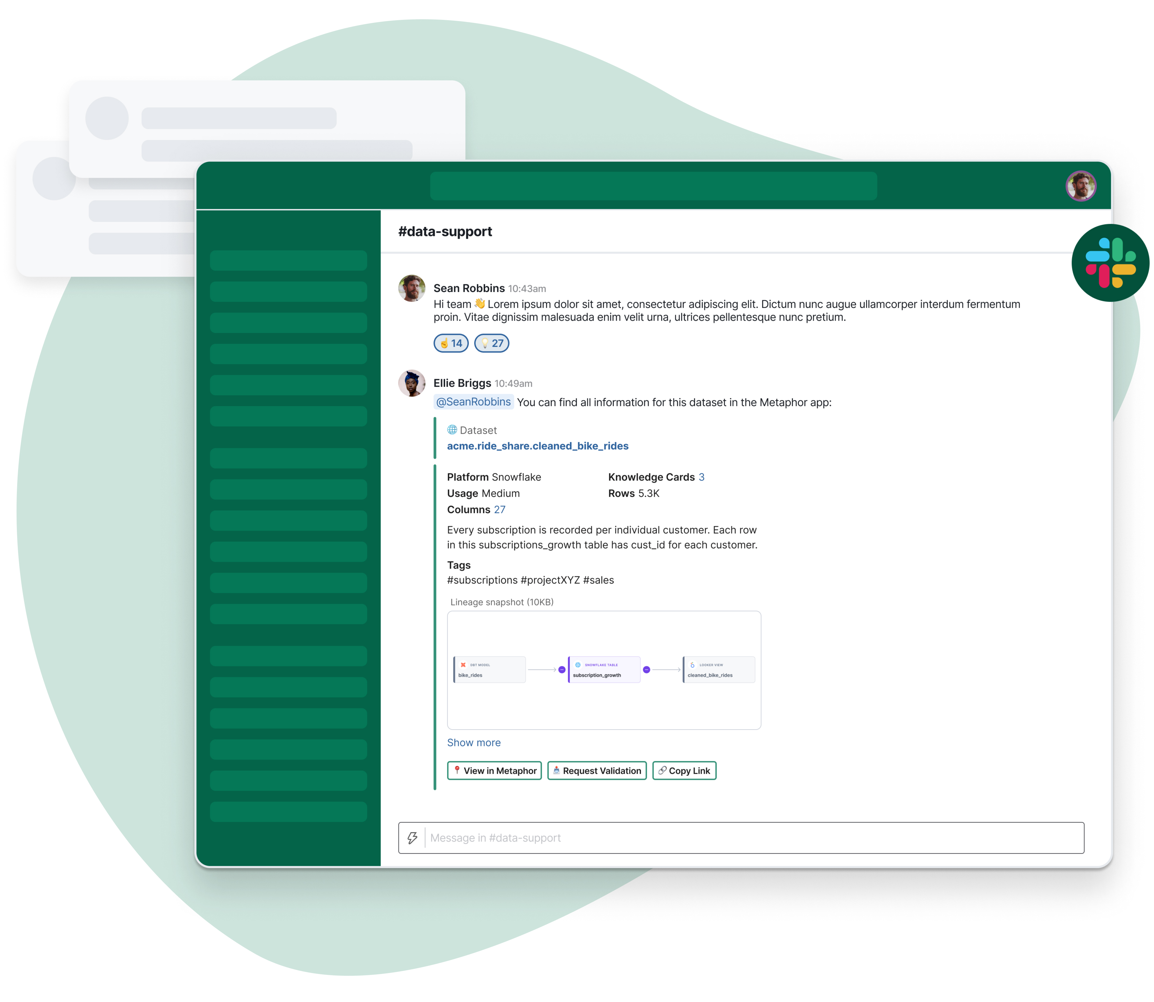 Metaphor data discovery user interface