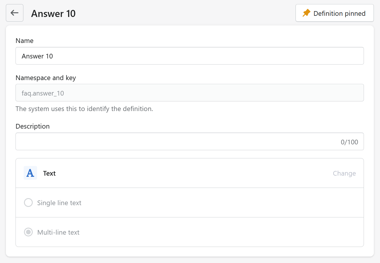 a Shopify screengrab showing how to set up questions 