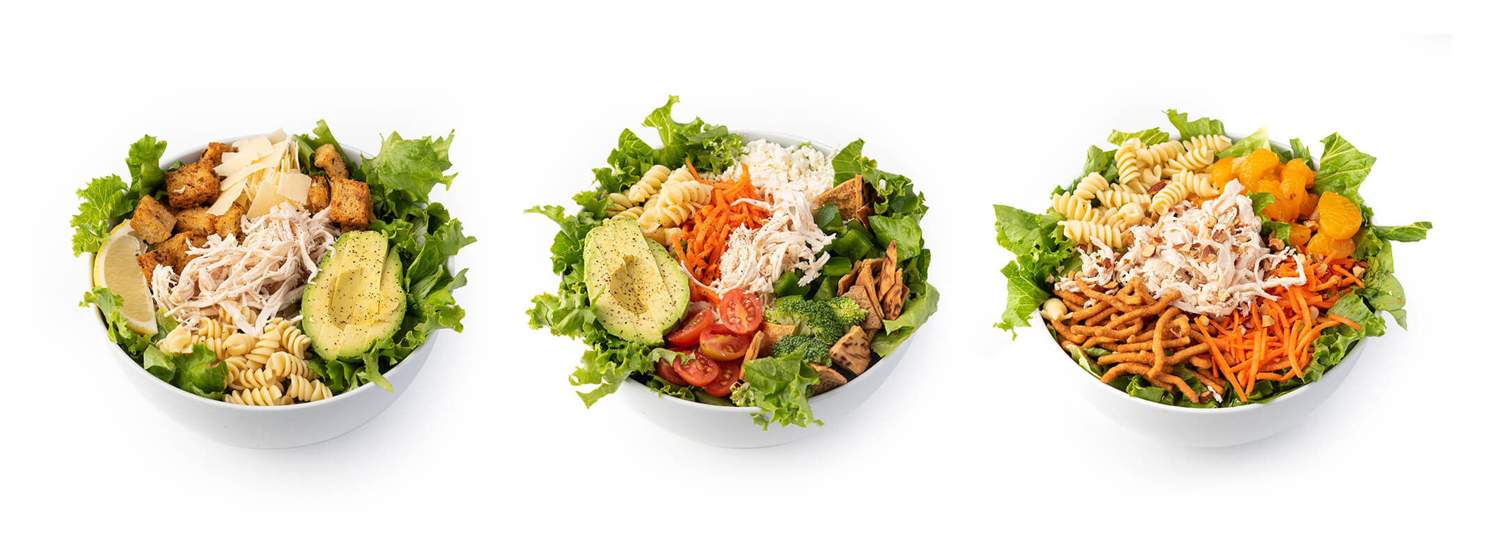 3 different salad bowls.